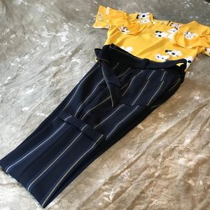 “Loft” Dress pant, navy, ankle, w/tie belt, size 10